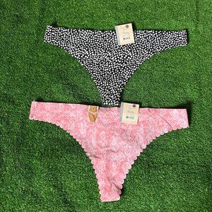 Lot of 2 Secret Treasures Scalloped No Show Pink Black Thong Panty Size 2XL NEW